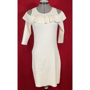 Boston Proper Women's XS Ruffled Cold Shoulder Dress White Pencil Fitted Halter